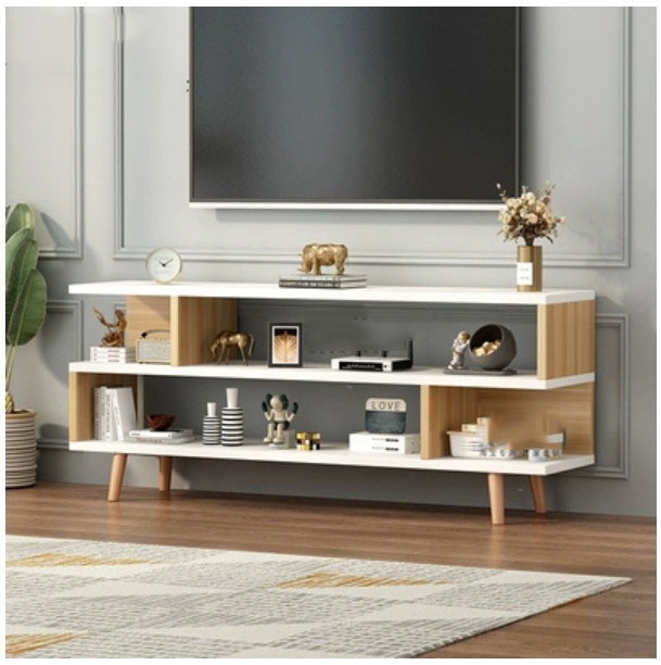 新款簡易迷你型電視櫃床頭櫃茶几餐櫃收納架(80x40x63.5cm)白+淺胡桃色 特價産品，完美者不要拍