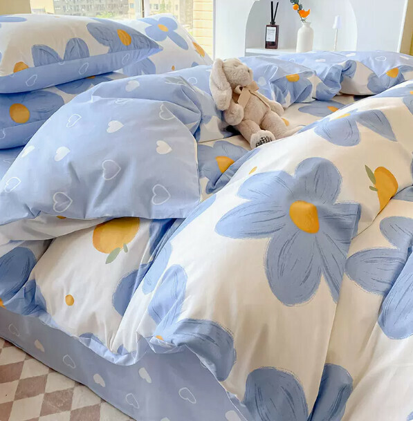 Hot selling four-piece small fresh pure cotton bed set (blue wind chime [100% combed cotton, skin-friendly and naked sleeping] [2.0 meter bed (sheet style four-piece set) suitable for 220*240cm quilt core])