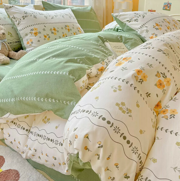 Hot-selling four-piece small fresh pure cotton bed set (Bicheng Chunni [100% combed cotton, skin-friendly and naked sleeping] [1.5-meter bed (sheet style four-piece set) suitable for 200*230cm quilt core])