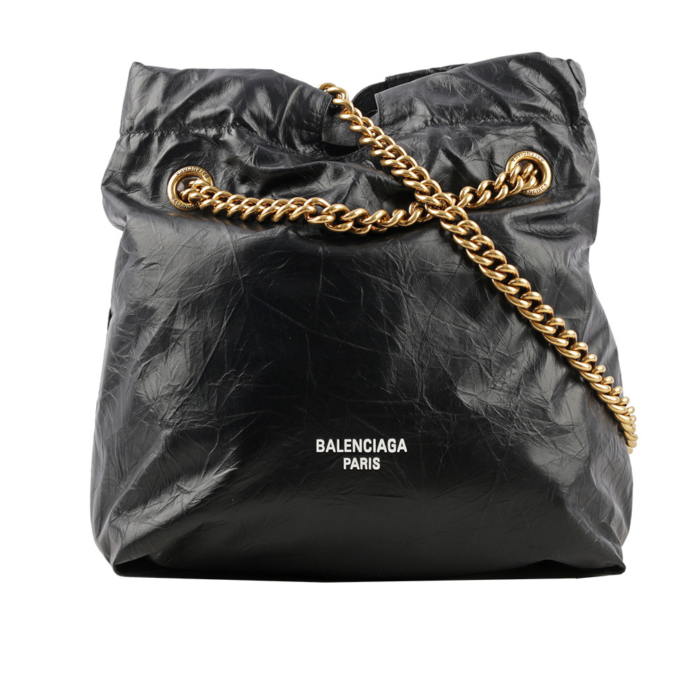 【BALENCIAGA】CRUSH 金鍊小牛皮小款肩背/斜背托特包