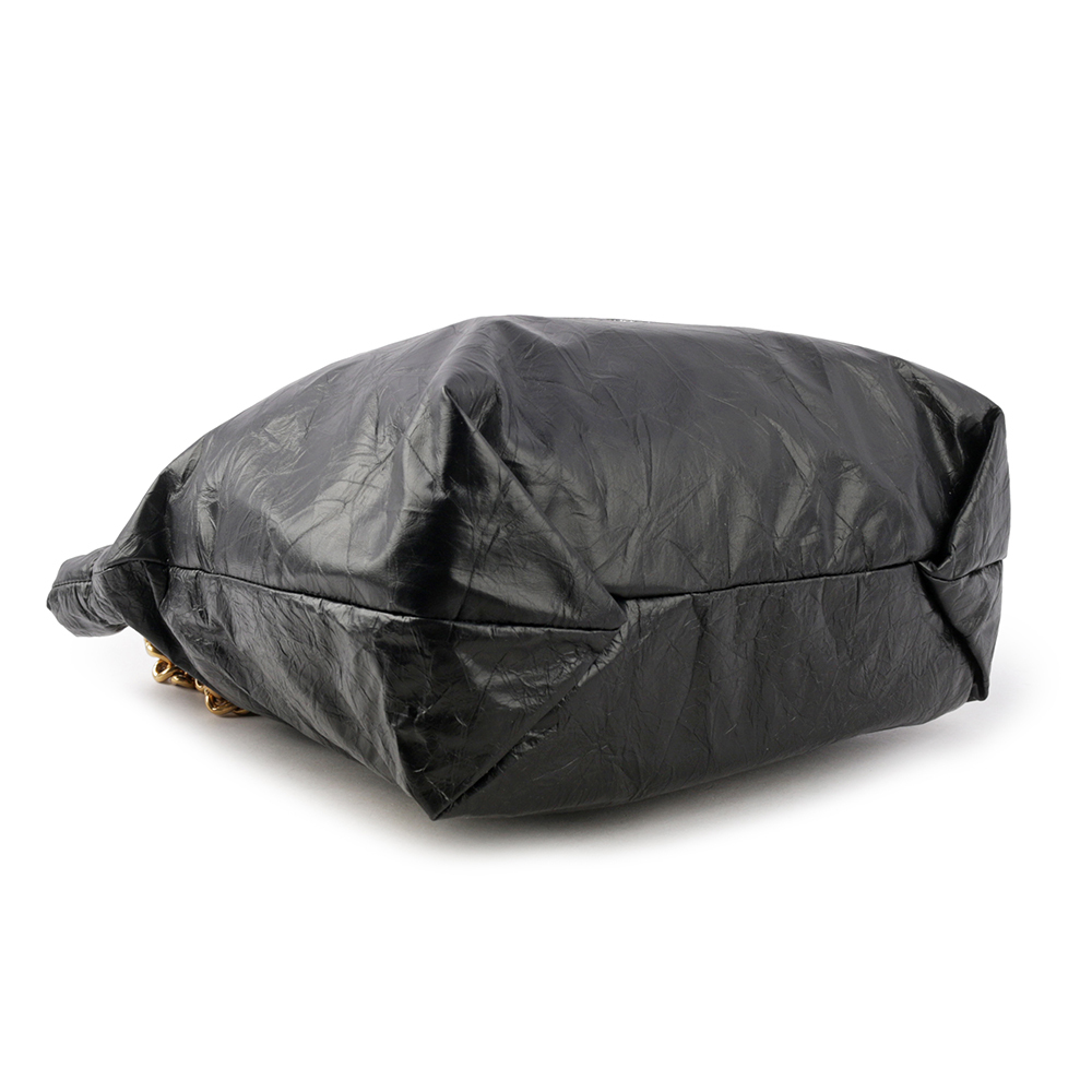 【BALENCIAGA】CRUSH 金鍊小牛皮小款肩背/斜背托特包(黑色) 742942 210IT 1000