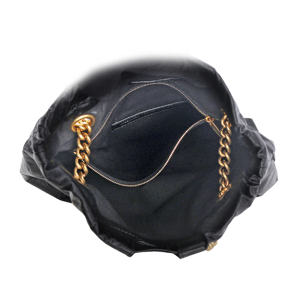 【BALENCIAGA】CRUSH 金鍊小牛皮小款肩背/斜背托特包(黑色) 742942 210IT 1000