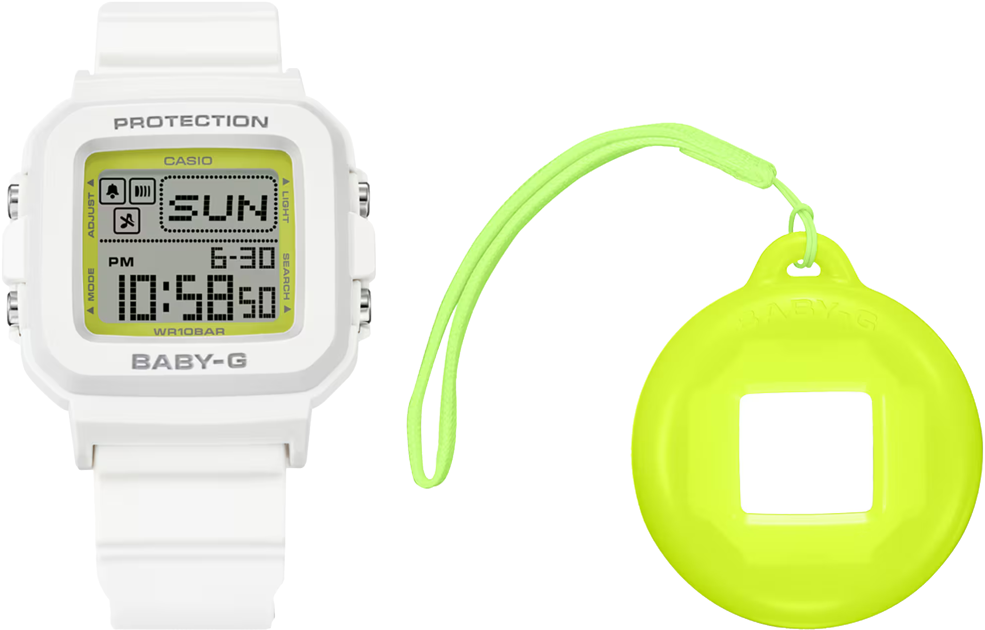 萬年鐘錶 - BABY-G G+PLUS  30 週年慶 特邀酷洛米成為 BABY-G 大使  白-方形運動電子錶可變換錶殼成為吊飾  BGD-10K-7 錶徑 : 39 MM