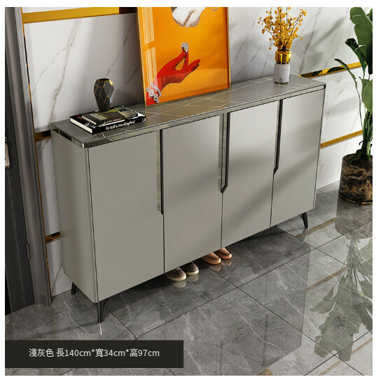 New entry hall cabinet storage cabinet shoe cabinet [four doors] 140*34*97-light gray]