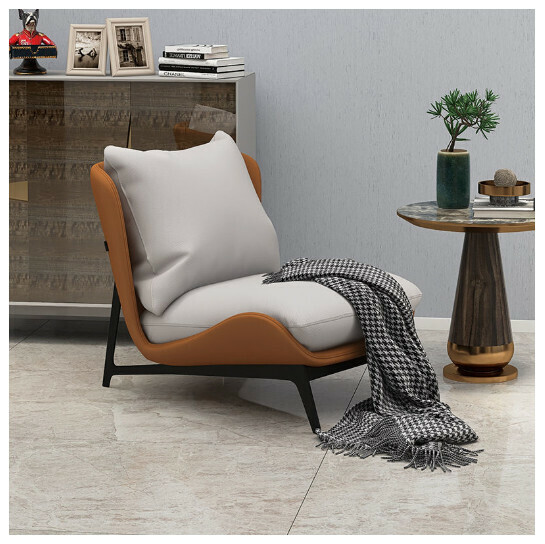 Hot Selling Single Sofa Chair [Hermès Orange Microfiber Leather + Off-White Dove Velvet] Single Chair (Solid Iron)