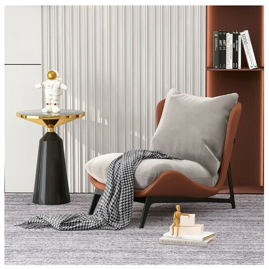 Hot Selling Single Sofa Chair [Hermès Orange Microfiber Leather + Retro Gray Dove Velvet] Single Chair (Solid Iron)