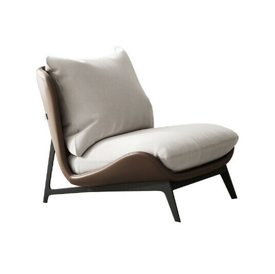 Hot Selling Single Sofa Chair [Brown Microfiber Leather + Off-White Dove Velvet] Single Chair (Solid Iron)