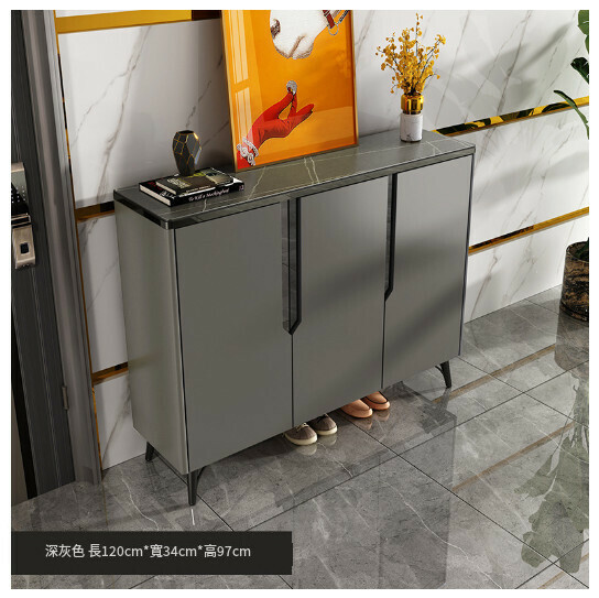 New entry hall cabinet storage cabinet shoe cabinet [three doors] 120*34*97-dark gray]