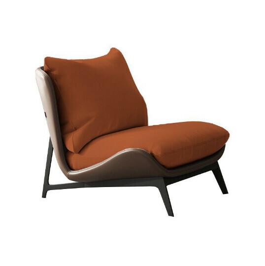 Hot Selling Single Sofa Chair [Brown Microfiber Leather + Orange Dove Velvet] Single Chair (Solid Iron)