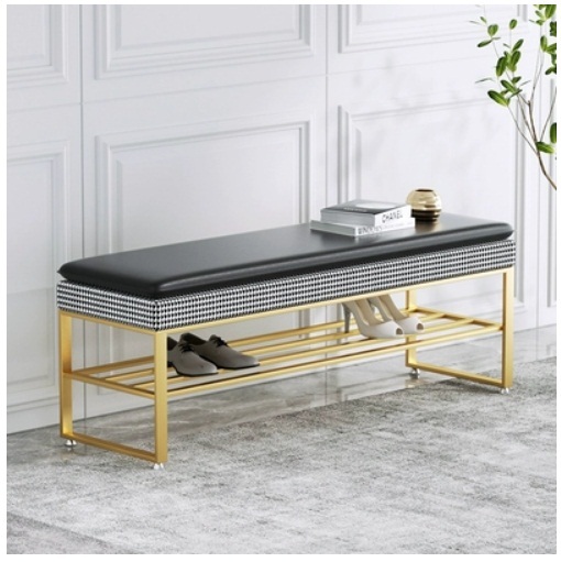 Popular shoe changing stool, door shoe rack, bench, door shoe cabinet (black + gold feet) 80x30x45cm