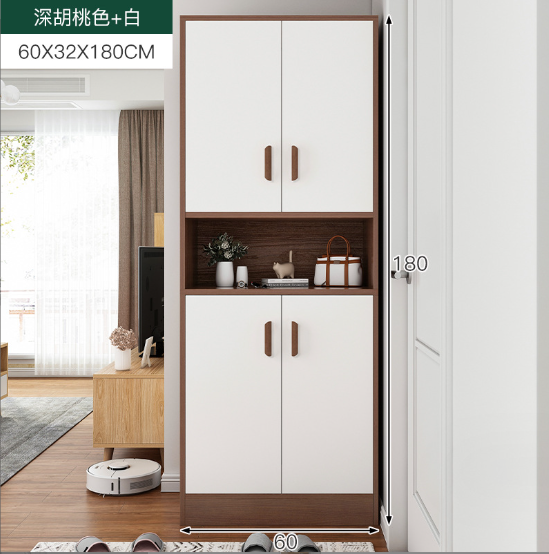 New entry shoe cabinet, entrance cabinet, storage cabinet [Fugue style] dark walnut + white 60x32x180cm]