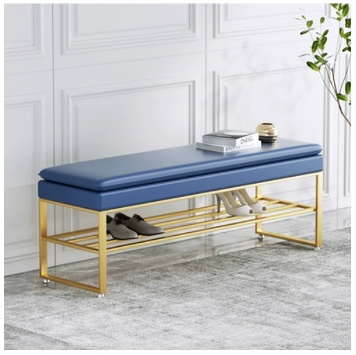 Popular shoe changing stool, door shoe rack, bench, door shoe cabinet (blue + gold feet) 80x30x45cm