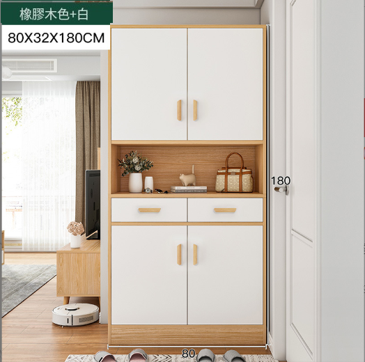 New entry shoe cabinet, entrance cabinet, storage cabinet [with drawer] rubber wood color + white 80x32x180cm]