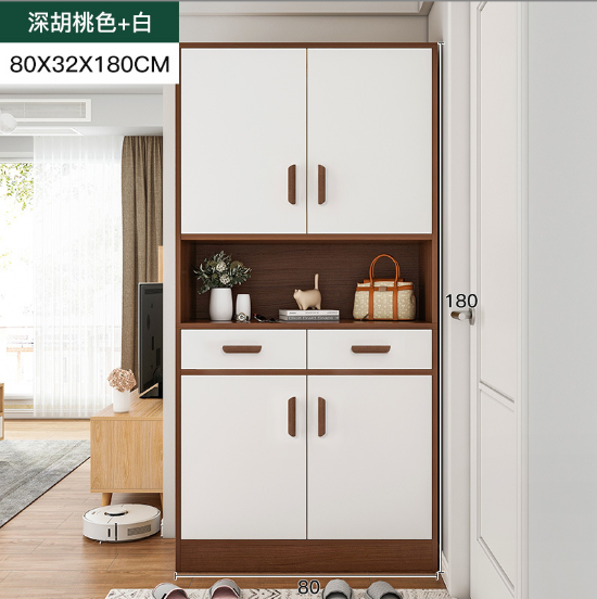 New entry shoe cabinet, entrance cabinet, storage cabinet [with drawer] dark walnut + white 80x32x180cm]