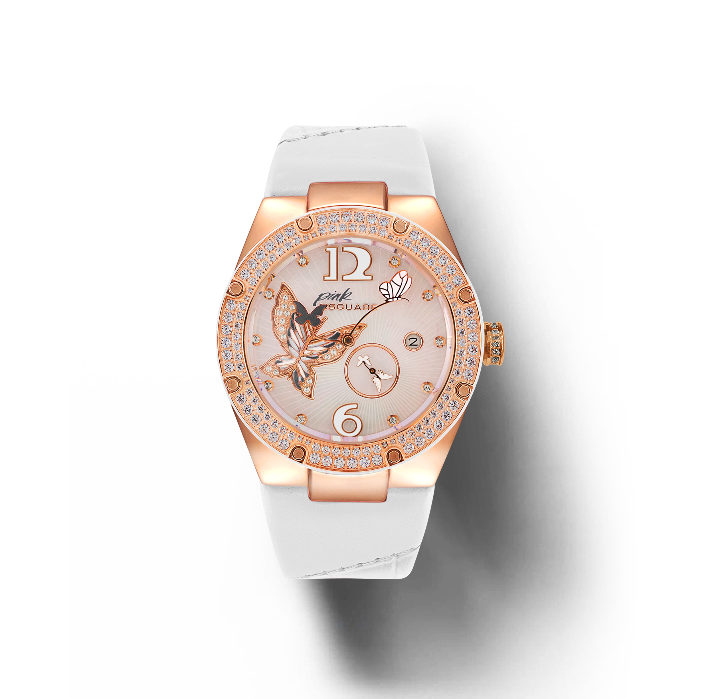 【NSQUARE】 Gracefully蝴蝶系列 優雅施華洛世奇水鑽真皮機械錶 L0519-