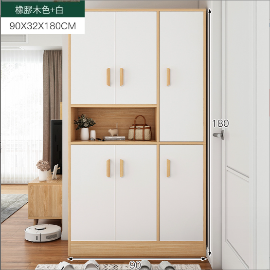 New entry shoe cabinet, entrance cabinet, storage cabinet [hot selling model] rubber wood color + white 90x32x180cm]