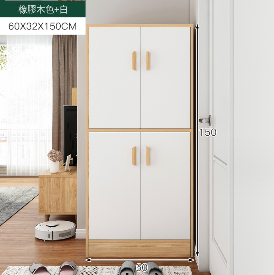 New entry shoe cabinet, entrance cabinet, storage cabinet [full door style] rubber wood color + white 60x32x150cm]