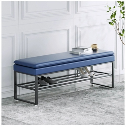 Popular shoe changing stool, door shoe rack, bench, door shoe cabinet (blue + black feet) 80x30x45cm