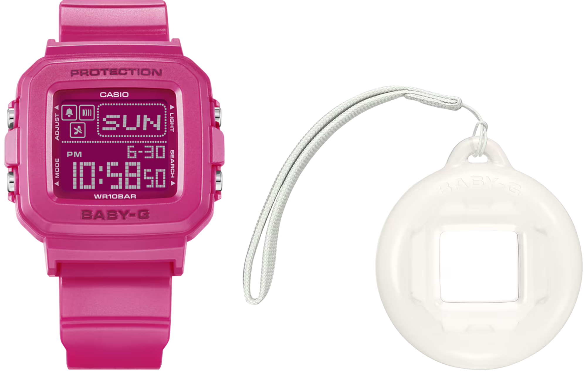 萬年鐘錶 - BABY-G G+PLUS  30 週年慶 特邀酷洛米成為 BABY-G 大使  桃紅-方形運動電子錶可變換錶殼成為吊飾  BGD-10K-4 錶徑 : 39 MM