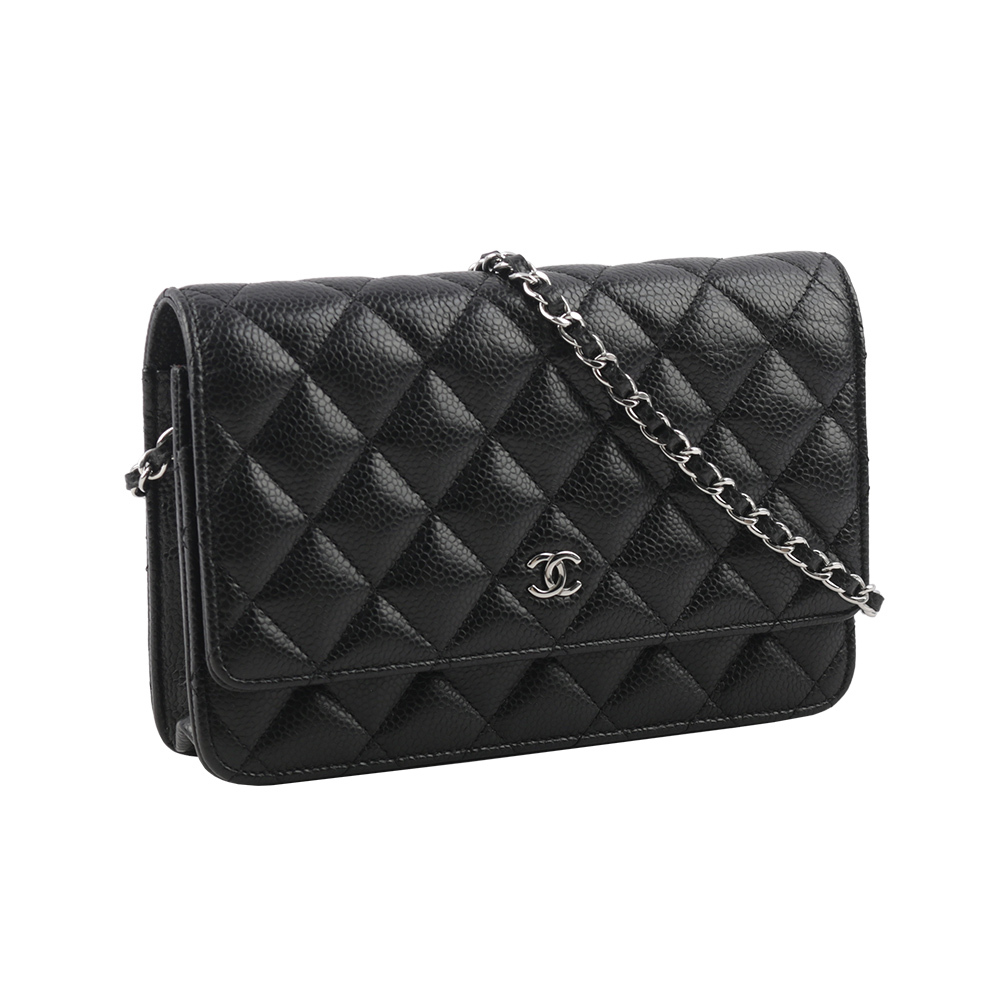 【CHANEL】經典CC Logo銀釦荔枝皮革WOC(黑色) AP0250 Y01588 C3906