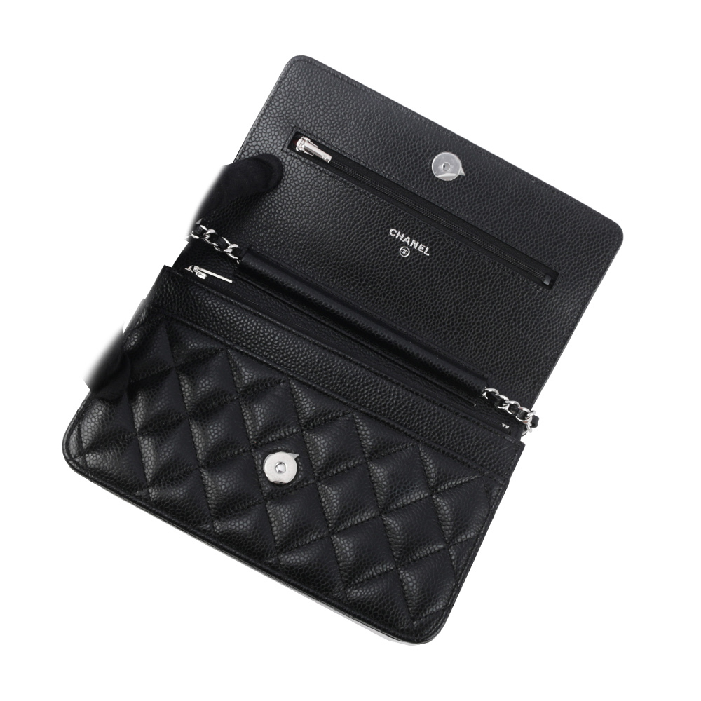 【CHANEL】經典CC Logo銀釦荔枝皮革WOC(黑色) AP0250 Y01588 C3906