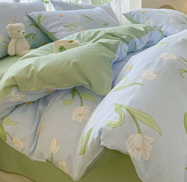 Hot selling four-piece small fresh pure cotton bed set (good times [100% combed cotton, skin-friendly and naked sleeping] [1.8-meter bed (sheet style four-piece set) suitable for 200*230cm quilt core])