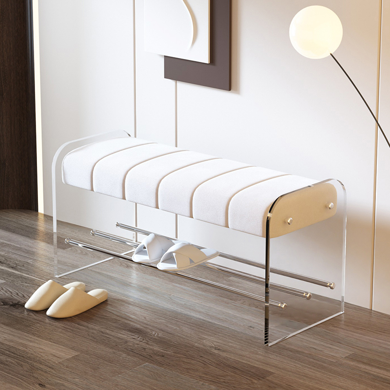 Hotly recommended transparent acrylic shoe changing bench, door shoe rack, bench, door shoe cabinet (off-white) 120x40x45cm