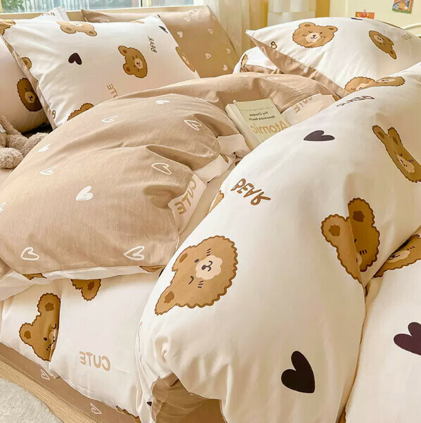 Hot selling four-piece small fresh pure cotton bed set (Wombat [100% combed cotton, skin-friendly and naked sleeping] [0.9 meter bed (sheet type three-piece set) suitable for 150*200cm quilt core])