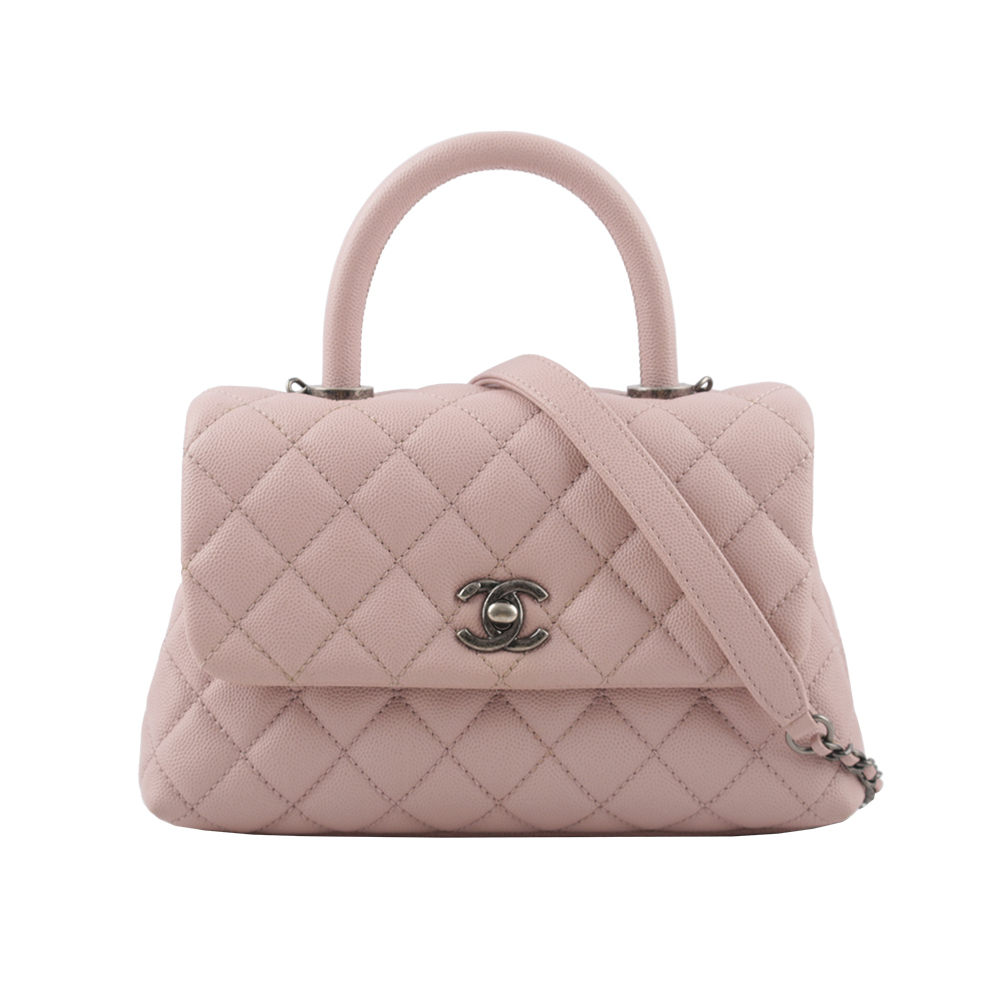 【CHANEL】仿舊銀釦粒紋牛皮Top Handle二用包(小號)