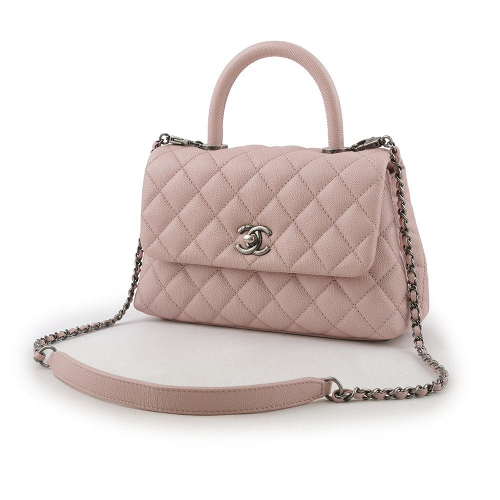 【CHANEL】仿舊銀釦粒紋牛皮Top Handle二用包(小號)(粉紫色) A92990 Y60972 3B178