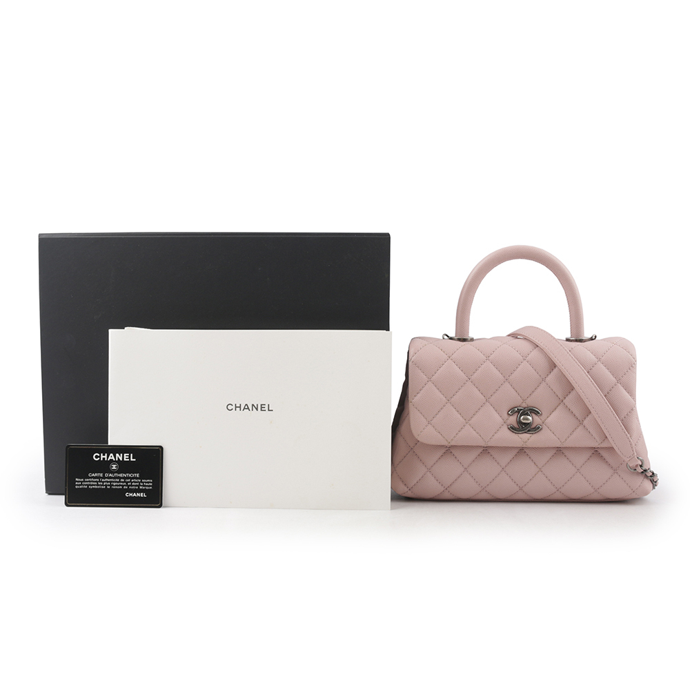 【CHANEL】仿舊銀釦粒紋牛皮Top Handle二用包(小號)(粉紫色) A92990 Y60972 3B178