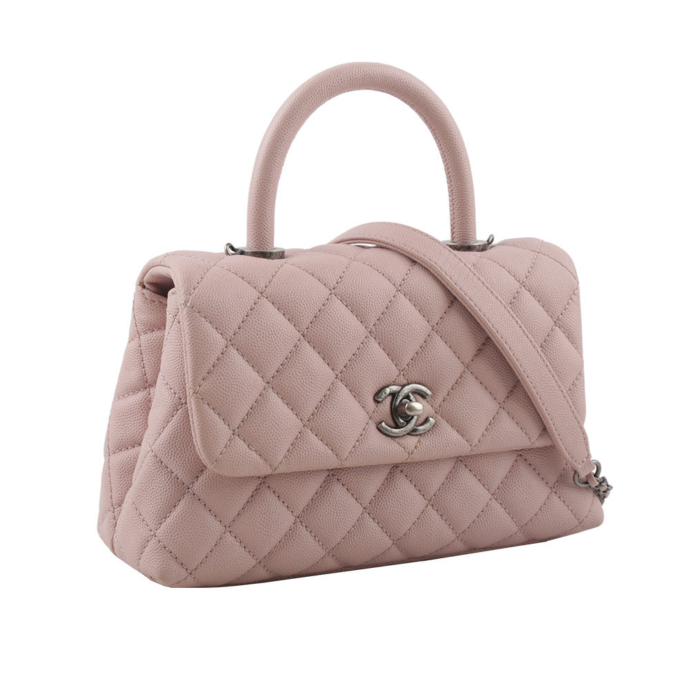 【CHANEL】仿舊銀釦粒紋牛皮Top Handle二用包(小號)(粉紫色) A92990 Y60972 3B178