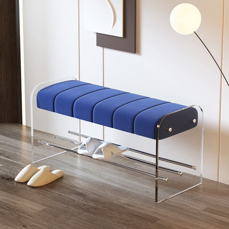 Hotly recommended transparent acrylic shoe changing bench, door shoe rack, bench, door shoe cabinet (blue) 120x40x45cm