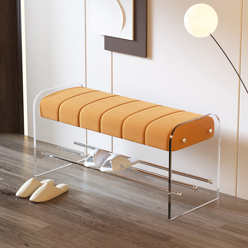 Hotly recommended transparent acrylic shoe changing stool, door shoe rack, bench, door shoe cabinet (orange) 80x40x45cm