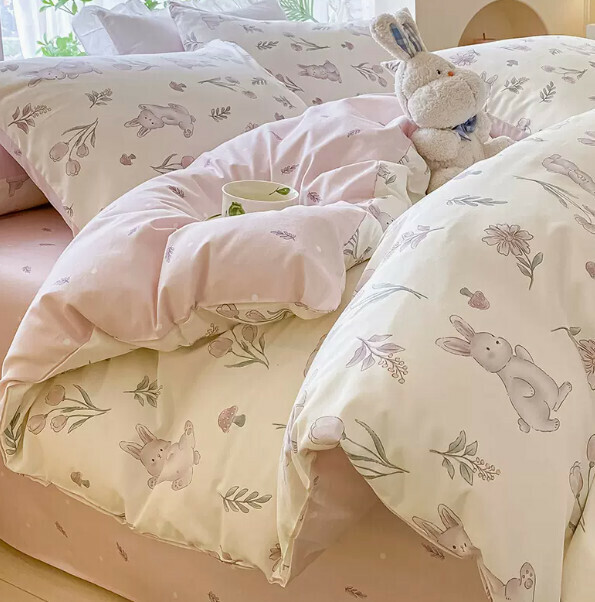 Hot-selling four-piece small fresh pure cotton bed set (Xunmeng-Pink [100% combed cotton, skin-friendly and naked sleeping] [1.5-meter bed (sheet style four-piece set) suitable for 200*230cm quilt core])