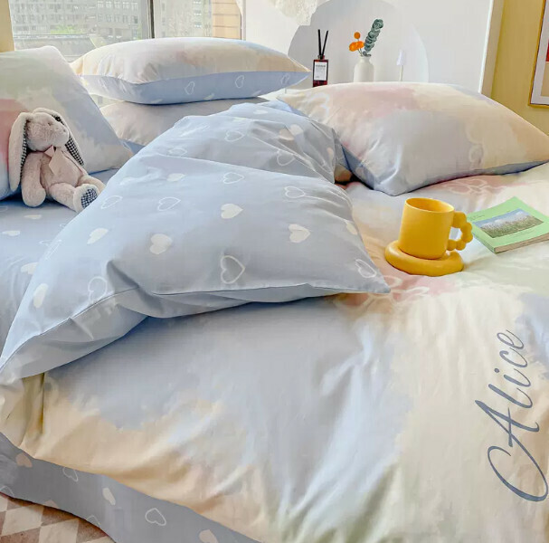 Hot selling four-piece small fresh pure cotton bed set (rendering [100% combed cotton, skin-friendly and naked sleeping] [0.9 meter bed (sheet type three-piece set) suitable for 150*200cm quilt core])