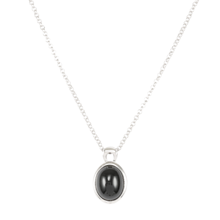 純銀項鍊，女士項鍊 橢圓黑瑪瑙；舒緩負面情緒與能量（3747黑瑪瑙）