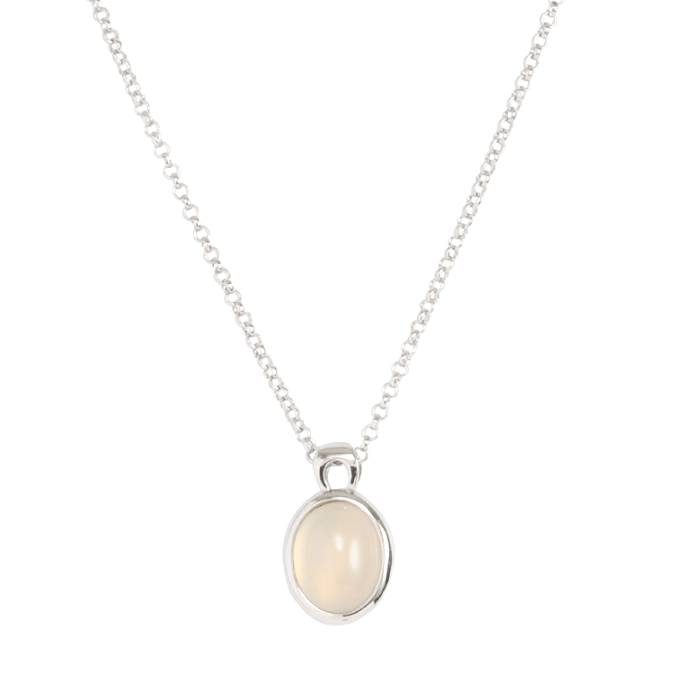 純銀項鍊，女士項鍊 橢圓白瑪瑙；解除壓力緩解疲勞（3747白瑪瑙）