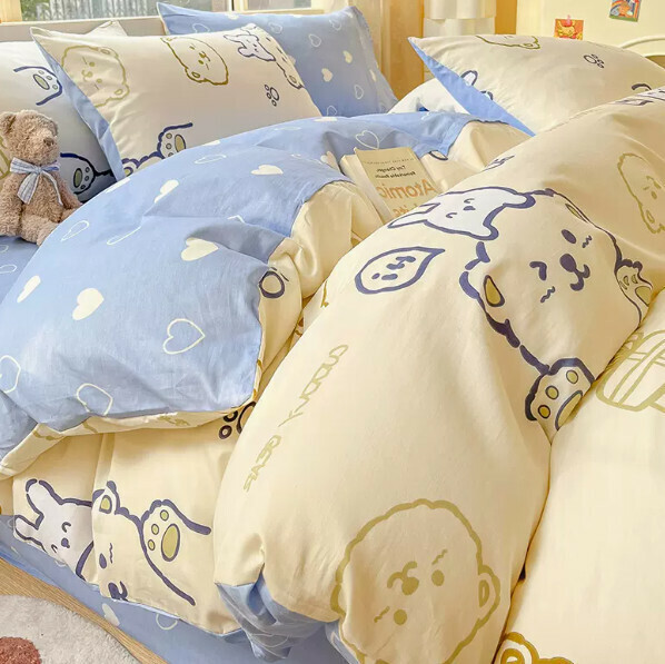 Hot-selling four-piece small fresh pure cotton bed set (cream pudding [100% combed cotton, skin-friendly and naked] [1.8-meter bed (four-piece fitted sheet set) suitable for 200*230cm quilt core])