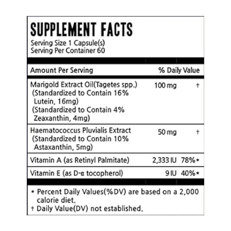 Dr. Brian Lutein & Zeaxanthin with Astaxanthin 5mg and Vitamin A 2333iu ,60 Capsules