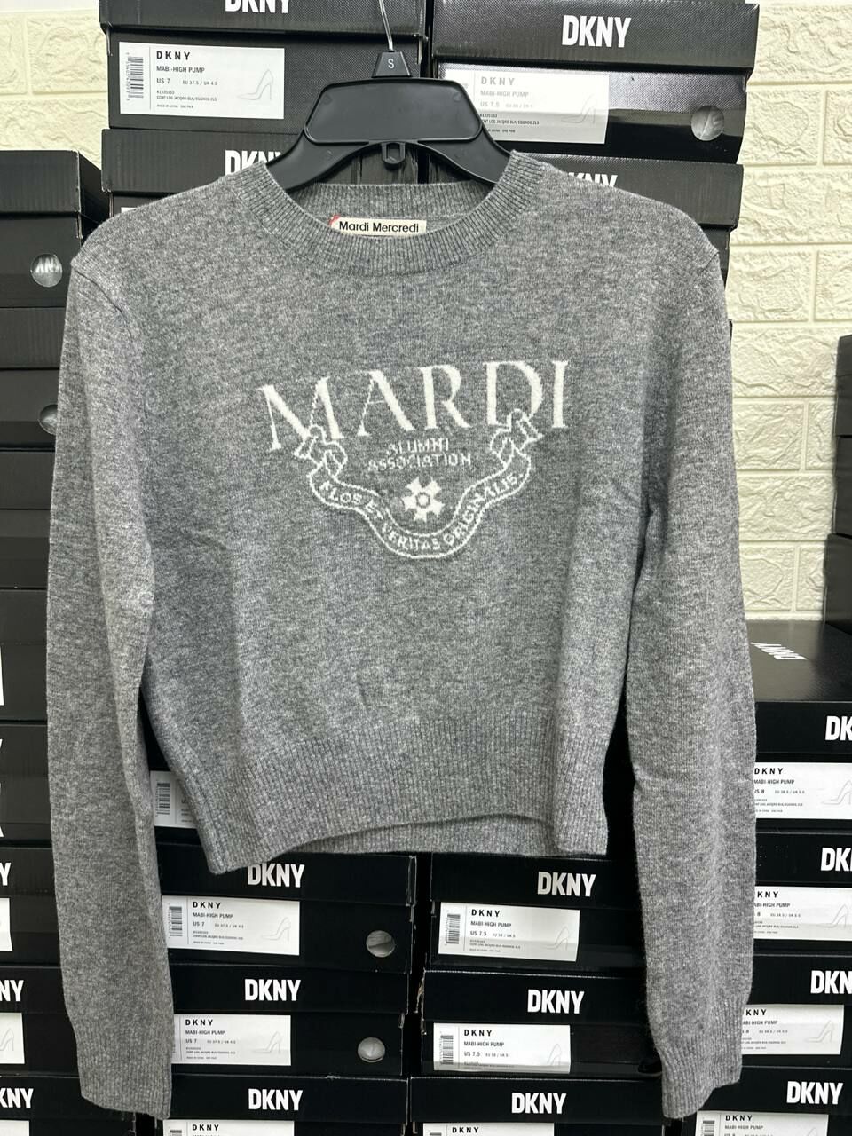 [S] MARDI CASHMERE CROPPED CREW NECK ALUMNI CLASSIQUE,GREY WHITE, MFK33KPO003GYWH00 (SMD47)