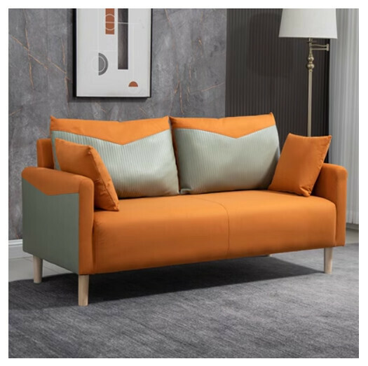 New fabric sofa [orange + olive green] (double space 125CM (free two pillows)
