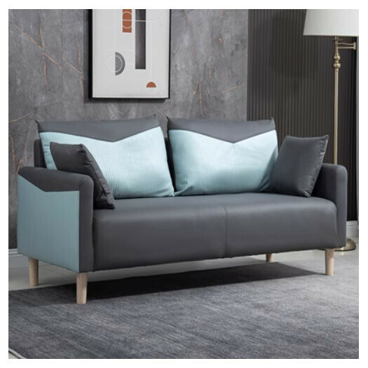 New fabric sofa [dark gray + light blue] (double space 125CM (free two pillows)