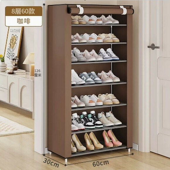Hot push shoe rack simple multi-layer dustproof household assembly small shoe rack shoe cabinet storage (8 layers-coffee)
