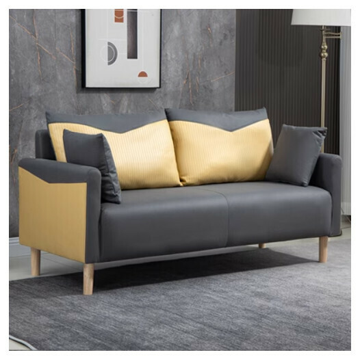 New fabric sofa [dark gray + lemon yellow] (double space 125CM (free two pillows)