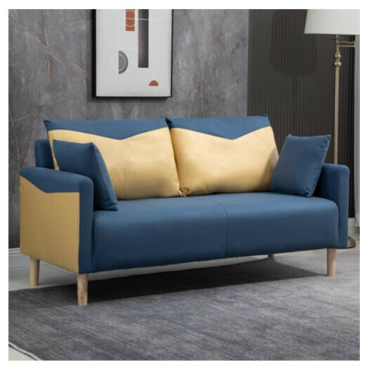 New fabric sofa [dark blue + lemon yellow] (two people 125CM (free two pillows)