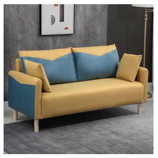 New fabric sofa [lemon yellow + dark blue] (two people 125CM (free two pillows)