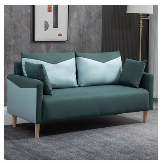 New fabric sofa [dark green + light blue] (two people 125CM (free two pillows)