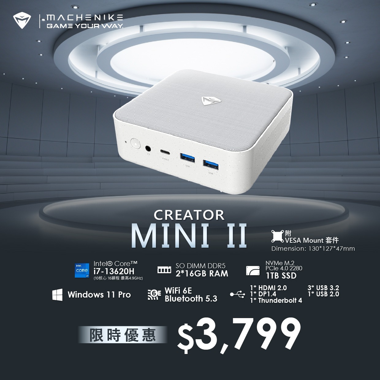 Machenike Creator II Mini PC i7/32GB RAM/1TB SSD/Win 11