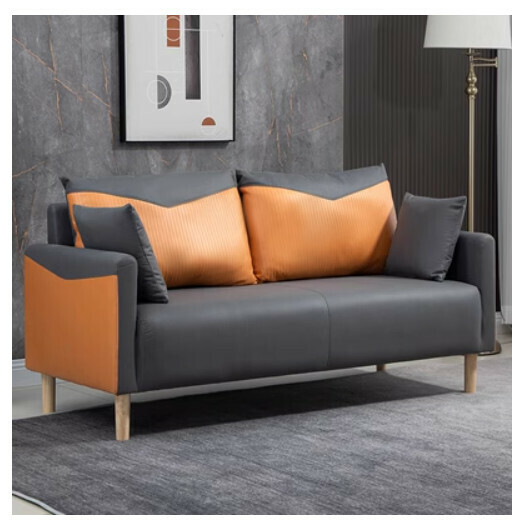 New fabric sofa [dark gray + orange] (double space 125CM (free two pillows)